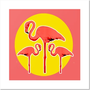 Long-legged pink flamingos Posters and Art